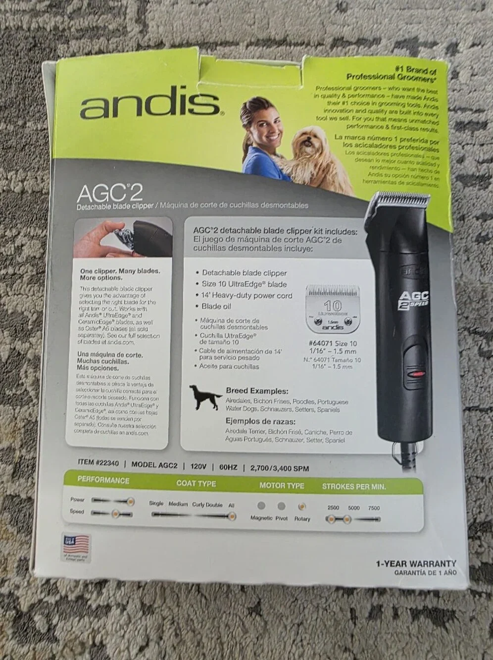 Andis AGC2 Detachable Blade Dog Grooming Clippers with Extras